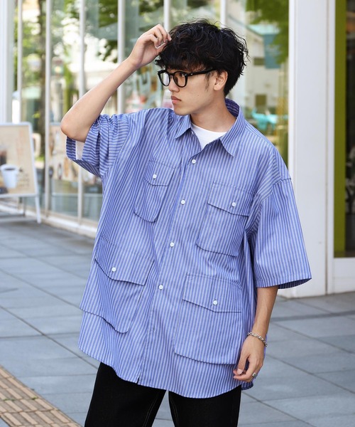 ZIP FIVE（ジップファイブ）の「【ZIP FIVE】 TCブロード マルチポケット オーバーサイズ ハーフスリーブ シャツ（シャツ/ブラウス・メンズ・チャコール/ブルー系/ホワイト/ホワイト系/ブルー・MEDIUM/LARGE）」の12枚目の写真