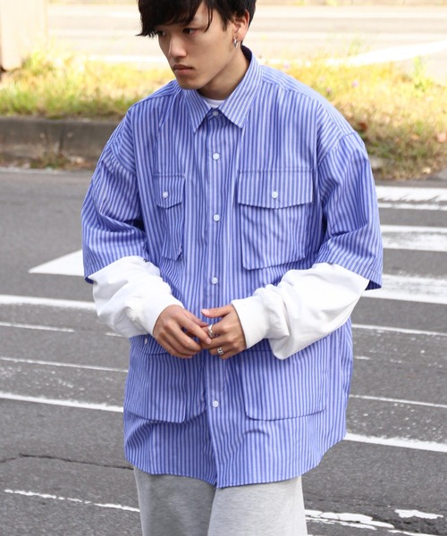 ZIP FIVE（ジップファイブ）の「【ZIP FIVE】 TCブロード マルチポケット オーバーサイズ ハーフスリーブ シャツ（シャツ/ブラウス・メンズ・チャコール/ブルー系/ホワイト/ホワイト系/ブルー・MEDIUM/LARGE）」の17枚目の写真