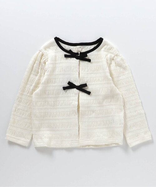 apres les cours（アプレレクール）の「シャーリングリボンUVカーデ（カーディガン/ボレロ・キッズ・アイボリー/ブルー・80/90/100/120/130/140/110）」の2枚目の写真