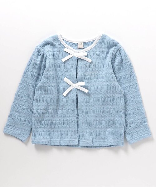 apres les cours（アプレレクール）の「シャーリングリボンUVカーデ（カーディガン/ボレロ・キッズ・アイボリー/ブルー・80/90/100/120/130/140/110）」の5枚目の写真