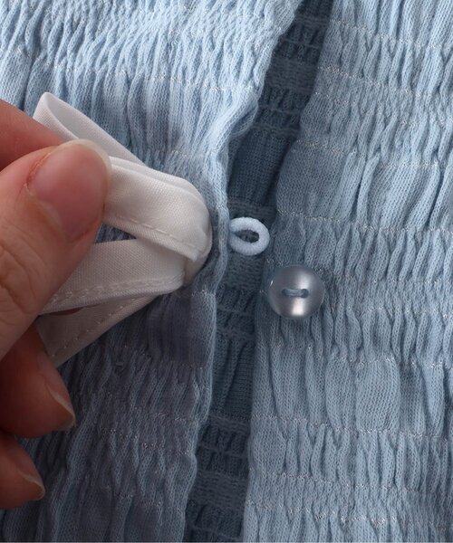 apres les cours（アプレレクール）の「シャーリングリボンUVカーデ（カーディガン/ボレロ・キッズ・アイボリー/ブルー・80/90/100/120/130/140/110）」の9枚目の写真