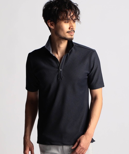 NICOLE CLUB FOR MEN(ニコルクラブフォーメン)の「【24年モデル EC限定再販売】ブライトタックバイアススキッパーポロシャツ(ポロシャツ・メンズ・ネイビー系/ブラック×ホワイト/ホワイト×ブラック・MEDIUM/X-LARGE/LARGE/XX-LARGE)」の3枚目の写真