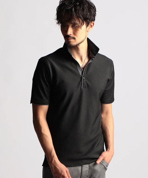 NICOLE CLUB FOR MEN(ニコルクラブフォーメン)の「【24年モデル EC限定再販売】ブライトタックバイアススキッパーポロシャツ(ポロシャツ・メンズ・ネイビー系/ブラック×ホワイト/ホワイト×ブラック・MEDIUM/X-LARGE/LARGE/XX-LARGE)」の2枚目の写真