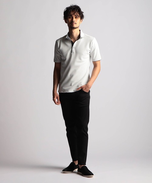 NICOLE CLUB FOR MEN(ニコルクラブフォーメン)の「【24年モデル EC限定再販売】ブライトタックバイアススキッパーポロシャツ(ポロシャツ・メンズ・ネイビー系/ブラック×ホワイト/ホワイト×ブラック・MEDIUM/X-LARGE/LARGE/XX-LARGE)」の4枚目の写真