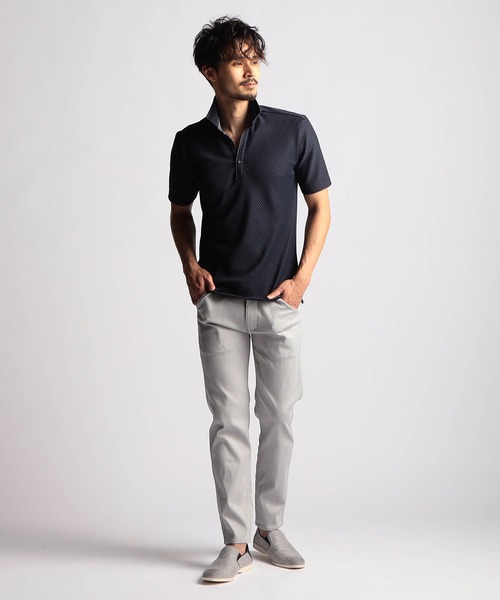 NICOLE CLUB FOR MEN(ニコルクラブフォーメン)の「【24年モデル EC限定再販売】ブライトタックバイアススキッパーポロシャツ(ポロシャツ・メンズ・ネイビー系/ブラック×ホワイト/ホワイト×ブラック・MEDIUM/X-LARGE/LARGE/XX-LARGE)」の5枚目の写真