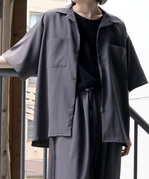 【セール】linen like open collar shirt/リネンライク オープンカラー シャツ/半袖シャツ（シャツ/ブラウス）｜Starting Over（スターティングオーバー）