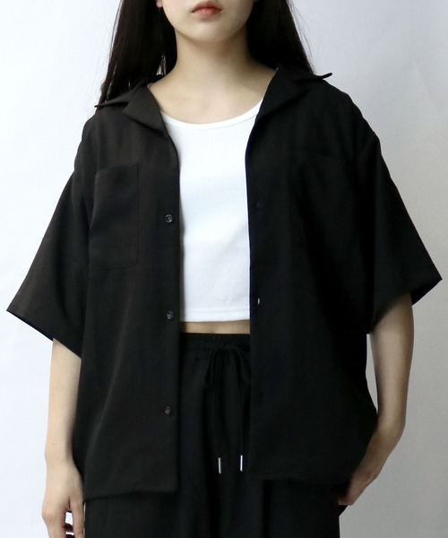 Starting Over(スターティングオーバー)の「linen like open collar shirt/リネンライク オープンカラー シャツ/半袖シャツ(シャツ/ブラウス・メンズ・チャコール/ブラック/グレイッシュベージュ・M/L/XL)」の2枚目の写真