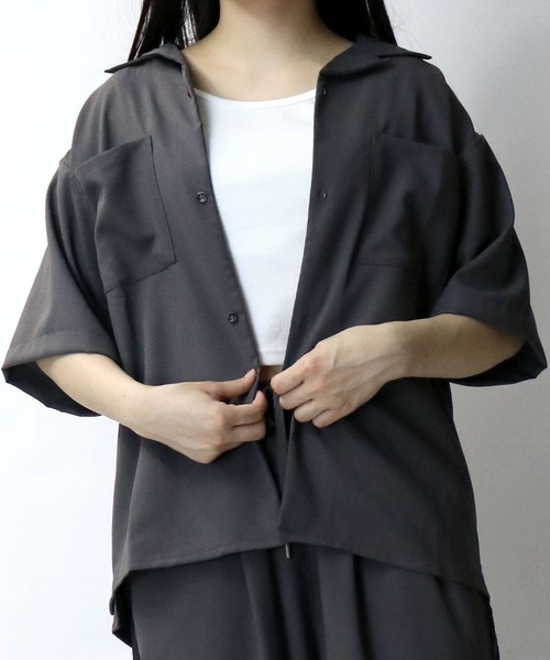 【セール】linen like open collar shirt/リネンライク オープンカラー シャツ/半袖シャツ（シャツ/ブラウス）｜Starting Over（スターティングオーバー）