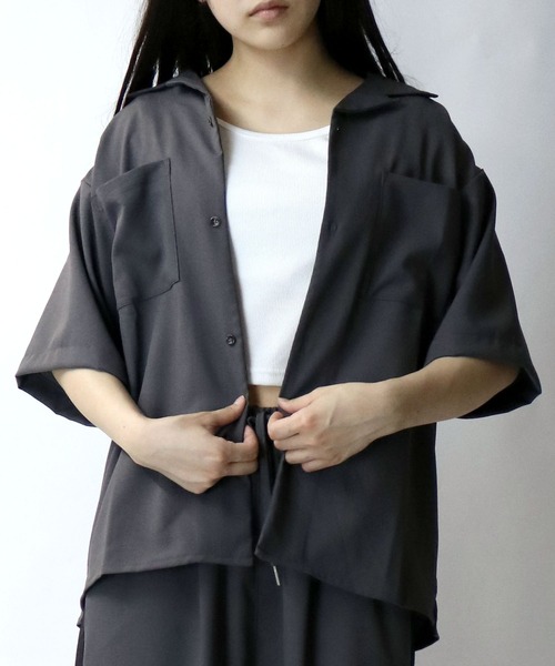 【セール】linen like open collar shirt/リネンライク オープンカラー シャツ/半袖シャツ（シャツ/ブラウス）｜Starting Over（スターティングオーバー）