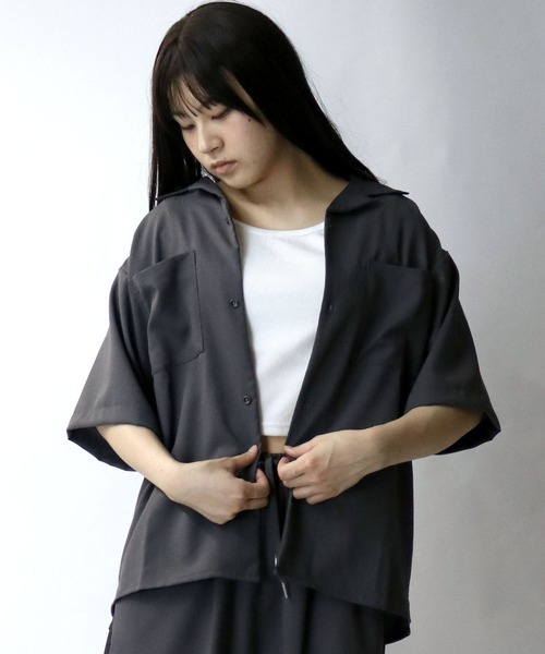 【セール】linen like open collar shirt/リネンライク オープンカラー シャツ/半袖シャツ（シャツ/ブラウス）｜Starting Over（スターティングオーバー）