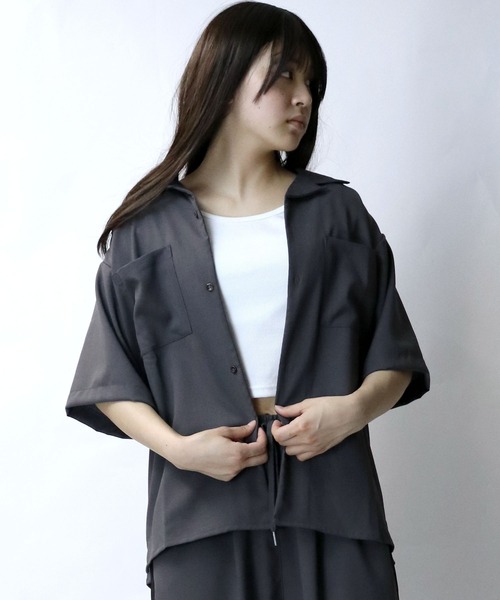 【セール】linen like open collar shirt/リネンライク オープンカラー シャツ/半袖シャツ（シャツ/ブラウス）｜Starting Over（スターティングオーバー）