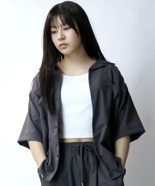 【セール】linen like open collar shirt/リネンライク オープンカラー シャツ/半袖シャツ（シャツ/ブラウス）｜Starting Over（スターティングオーバー）