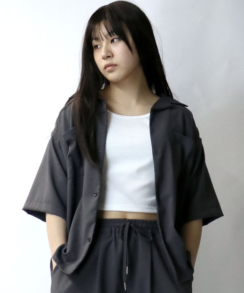 【セール】linen like open collar shirt/リネンライク オープンカラー シャツ/半袖シャツ（シャツ/ブラウス）｜Starting Over（スターティングオーバー）