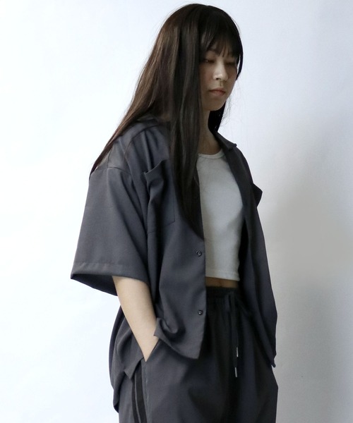 【セール】linen like open collar shirt/リネンライク オープンカラー シャツ/半袖シャツ（シャツ/ブラウス）｜Starting Over（スターティングオーバー）