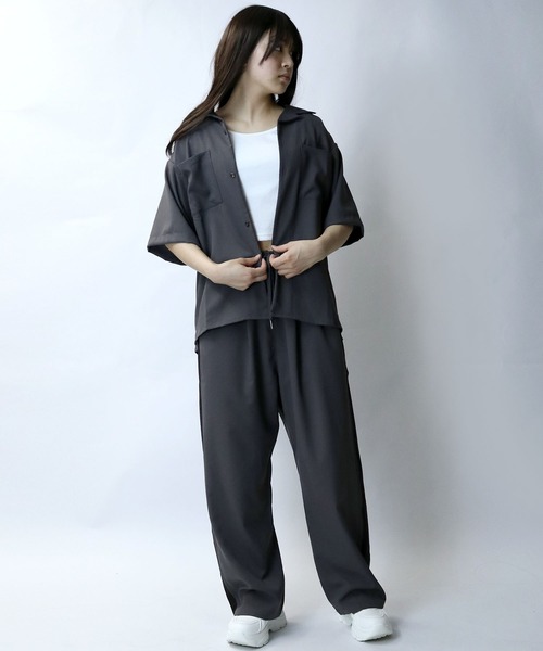 【セール】linen like open collar shirt/リネンライク オープンカラー シャツ/半袖シャツ（シャツ/ブラウス）｜Starting Over（スターティングオーバー）