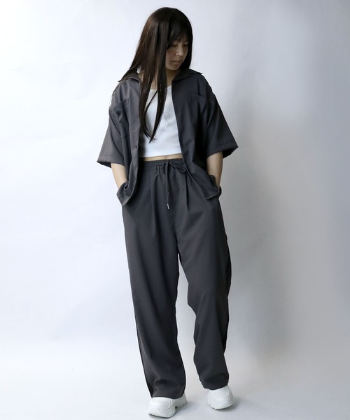 【セール】linen like open collar shirt/リネンライク オープンカラー シャツ/半袖シャツ（シャツ/ブラウス）｜Starting Over（スターティングオーバー）