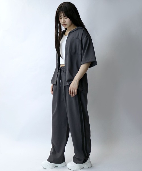 【セール】linen like open collar shirt/リネンライク オープンカラー シャツ/半袖シャツ（シャツ/ブラウス）｜Starting Over（スターティングオーバー）