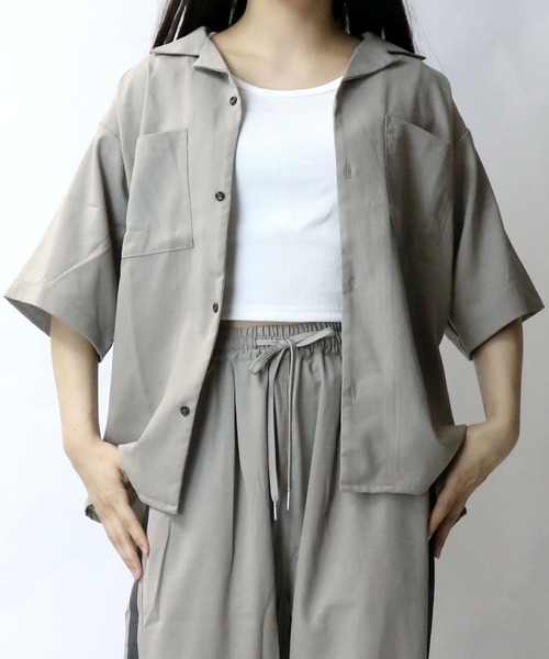 【セール】linen like open collar shirt/リネンライク オープンカラー シャツ/半袖シャツ（シャツ/ブラウス）｜Starting Over（スターティングオーバー）