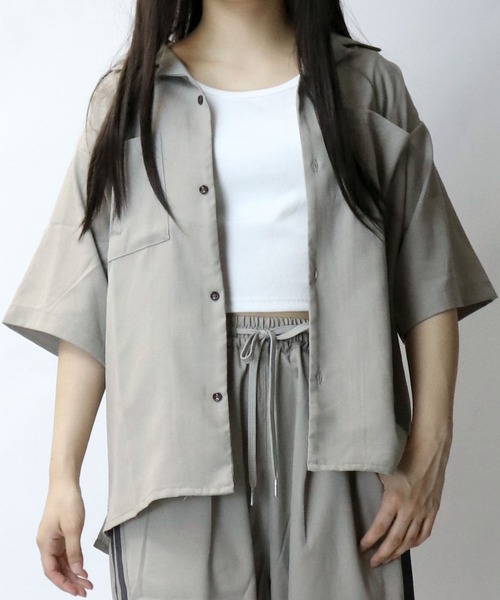 【セール】linen like open collar shirt/リネンライク オープンカラー シャツ/半袖シャツ（シャツ/ブラウス）｜Starting Over（スターティングオーバー）