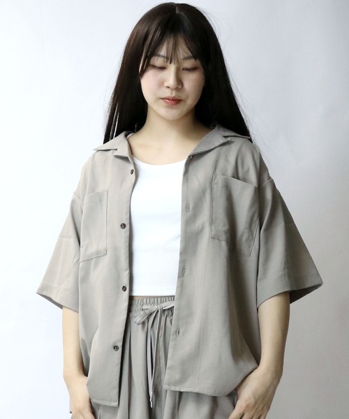 【セール】linen like open collar shirt/リネンライク オープンカラー シャツ/半袖シャツ（シャツ/ブラウス）｜Starting Over（スターティングオーバー）