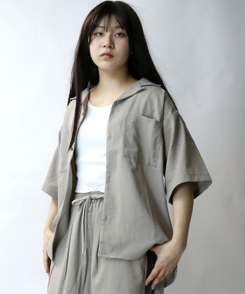 【セール】linen like open collar shirt/リネンライク オープンカラー シャツ/半袖シャツ（シャツ/ブラウス）｜Starting Over（スターティングオーバー）