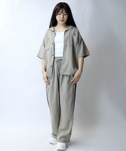 【セール】linen like open collar shirt/リネンライク オープンカラー シャツ/半袖シャツ（シャツ/ブラウス）｜Starting Over（スターティングオーバー）