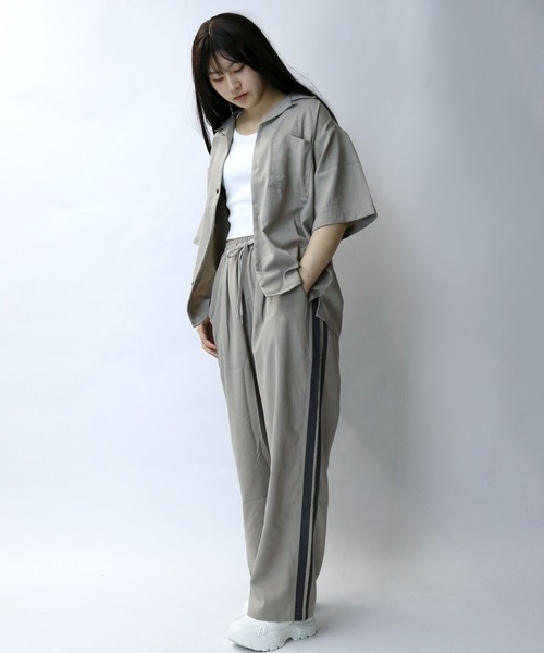 【セール】linen like open collar shirt/リネンライク オープンカラー シャツ/半袖シャツ（シャツ/ブラウス）｜Starting Over（スターティングオーバー）