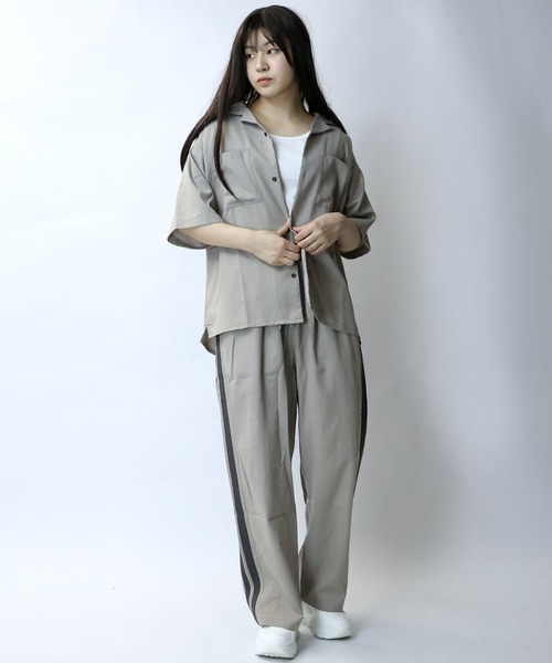 【セール】linen like open collar shirt/リネンライク オープンカラー シャツ/半袖シャツ（シャツ/ブラウス）｜Starting Over（スターティングオーバー）