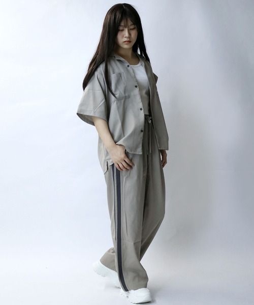 【セール】linen like open collar shirt/リネンライク オープンカラー シャツ/半袖シャツ（シャツ/ブラウス）｜Starting Over（スターティングオーバー）