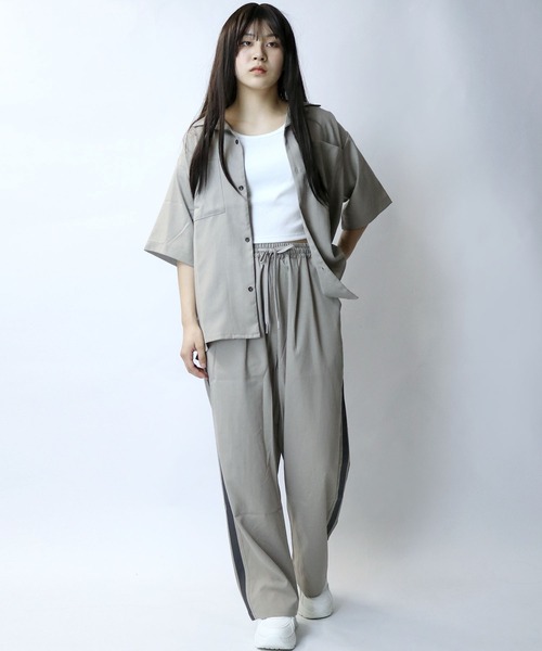 【セール】linen like open collar shirt/リネンライク オープンカラー シャツ/半袖シャツ（シャツ/ブラウス）｜Starting Over（スターティングオーバー）