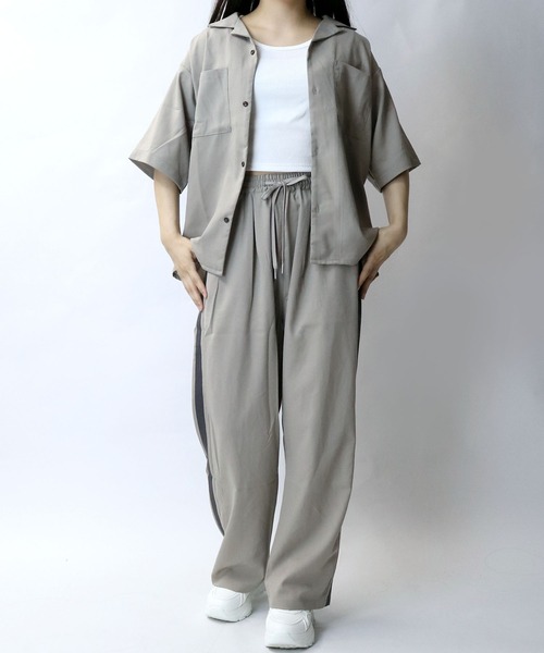 【セール】linen like open collar shirt/リネンライク オープンカラー シャツ/半袖シャツ（シャツ/ブラウス）｜Starting Over（スターティングオーバー）