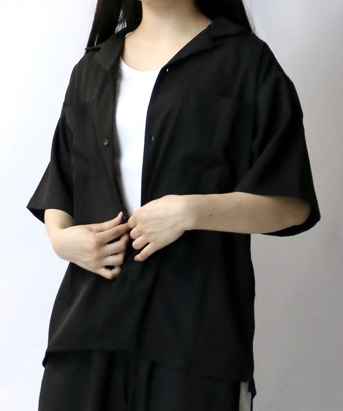 【セール】linen like open collar shirt/リネンライク オープンカラー シャツ/半袖シャツ（シャツ/ブラウス）｜Starting Over（スターティングオーバー）