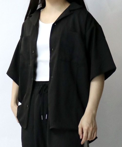 【セール】linen like open collar shirt/リネンライク オープンカラー シャツ/半袖シャツ（シャツ/ブラウス）｜Starting Over（スターティングオーバー）