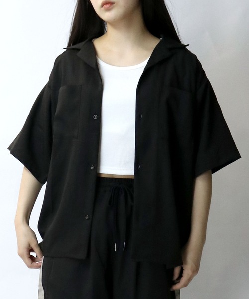 【セール】linen like open collar shirt/リネンライク オープンカラー シャツ/半袖シャツ（シャツ/ブラウス）｜Starting Over（スターティングオーバー）