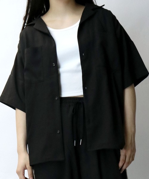 【セール】linen like open collar shirt/リネンライク オープンカラー シャツ/半袖シャツ（シャツ/ブラウス）｜Starting Over（スターティングオーバー）