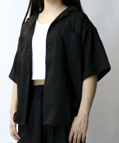 【セール】linen like open collar shirt/リネンライク オープンカラー シャツ/半袖シャツ（シャツ/ブラウス）｜Starting Over（スターティングオーバー）