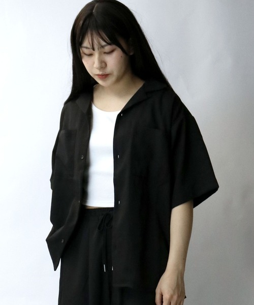 【セール】linen like open collar shirt/リネンライク オープンカラー シャツ/半袖シャツ（シャツ/ブラウス）｜Starting Over（スターティングオーバー）
