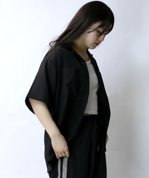 【セール】linen like open collar shirt/リネンライク オープンカラー シャツ/半袖シャツ（シャツ/ブラウス）｜Starting Over（スターティングオーバー）