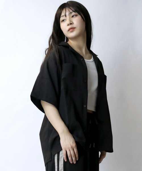 【セール】linen like open collar shirt/リネンライク オープンカラー シャツ/半袖シャツ（シャツ/ブラウス）｜Starting Over（スターティングオーバー）