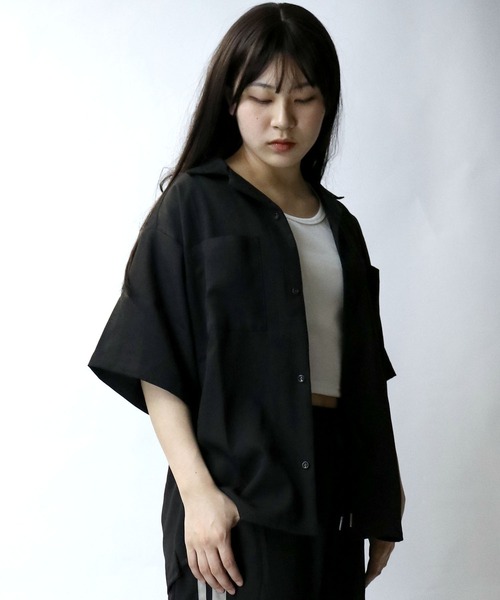 【セール】linen like open collar shirt/リネンライク オープンカラー シャツ/半袖シャツ（シャツ/ブラウス）｜Starting Over（スターティングオーバー）