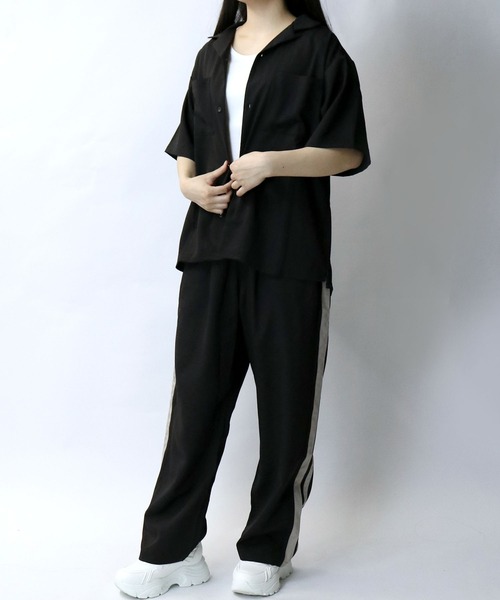 【セール】linen like open collar shirt/リネンライク オープンカラー シャツ/半袖シャツ（シャツ/ブラウス）｜Starting Over（スターティングオーバー）