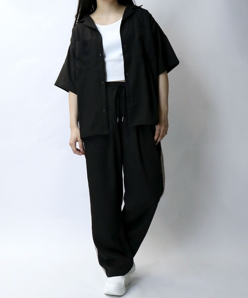 【セール】linen like open collar shirt/リネンライク オープンカラー シャツ/半袖シャツ（シャツ/ブラウス）｜Starting Over（スターティングオーバー）