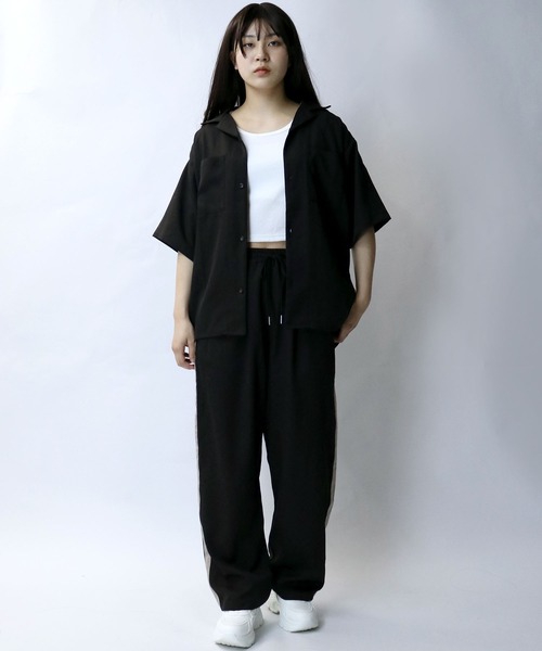 【セール】linen like open collar shirt/リネンライク オープンカラー シャツ/半袖シャツ（シャツ/ブラウス）｜Starting Over（スターティングオーバー）