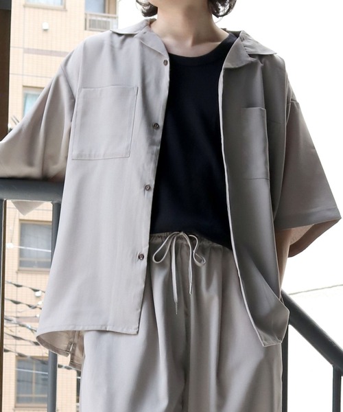 【セール】linen like open collar shirt/リネンライク オープンカラー シャツ/半袖シャツ（シャツ/ブラウス）｜Starting Over（スターティングオーバー）