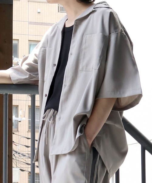 【セール】linen like open collar shirt/リネンライク オープンカラー シャツ/半袖シャツ（シャツ/ブラウス）｜Starting Over（スターティングオーバー）