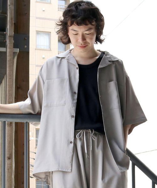 【セール】linen like open collar shirt/リネンライク オープンカラー シャツ/半袖シャツ（シャツ/ブラウス）｜Starting Over（スターティングオーバー）