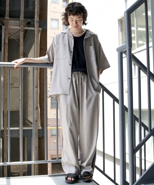 【セール】linen like open collar shirt/リネンライク オープンカラー シャツ/半袖シャツ（シャツ/ブラウス）｜Starting Over（スターティングオーバー）
