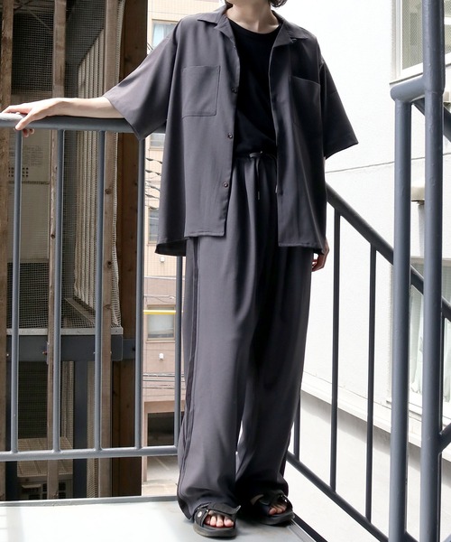 【セール】linen like open collar shirt/リネンライク オープンカラー シャツ/半袖シャツ（シャツ/ブラウス）｜Starting Over（スターティングオーバー）