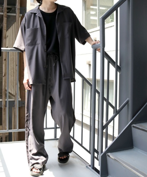 【セール】linen like open collar shirt/リネンライク オープンカラー シャツ/半袖シャツ（シャツ/ブラウス）｜Starting Over（スターティングオーバー）