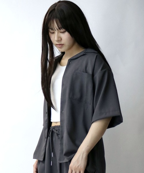 【セール】linen like open collar shirt/リネンライク オープンカラー シャツ/半袖シャツ（シャツ/ブラウス）｜Starting Over（スターティングオーバー）